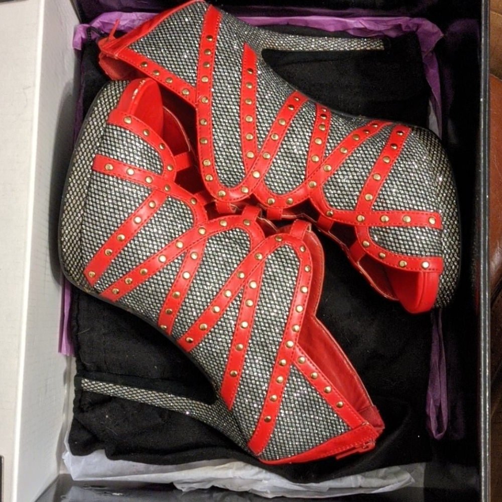 Just Fabulous red black silver sparkly 5" heels